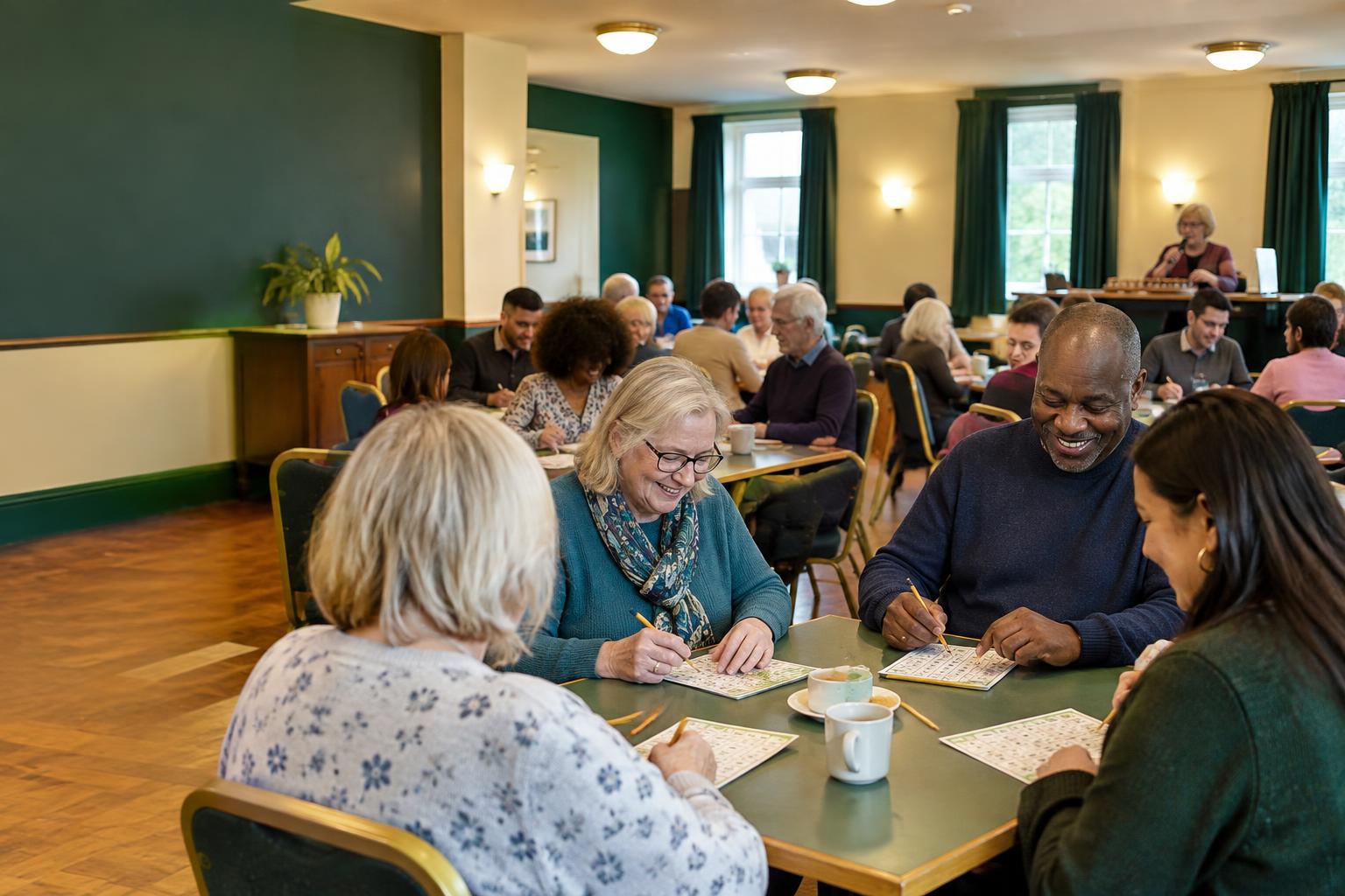 Adults enjoying a welcoming bingo session together at Riverside Bingo Club